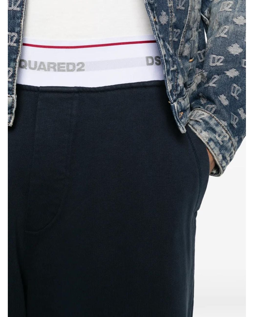 DSquared² Blue Logo-Waistband Wide-Leg Trousers for men