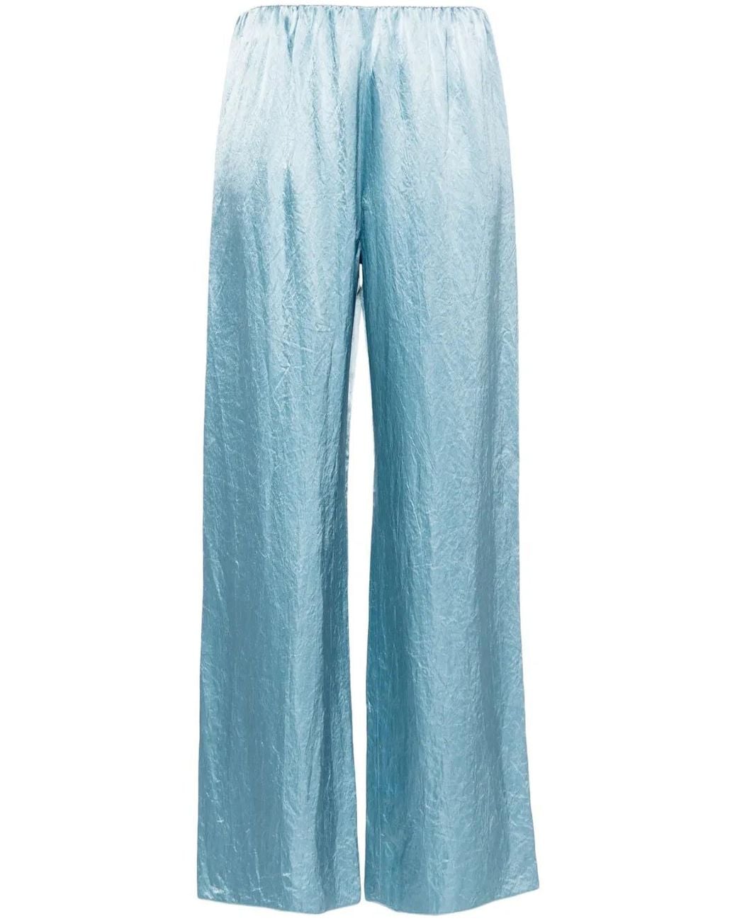 Nanushka Blue Straight-Leg Satin Trousers