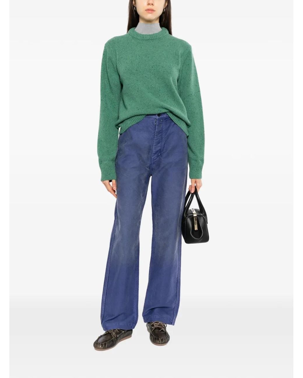 Auralee Blue Faded-Wash Wide-Leg Jeans