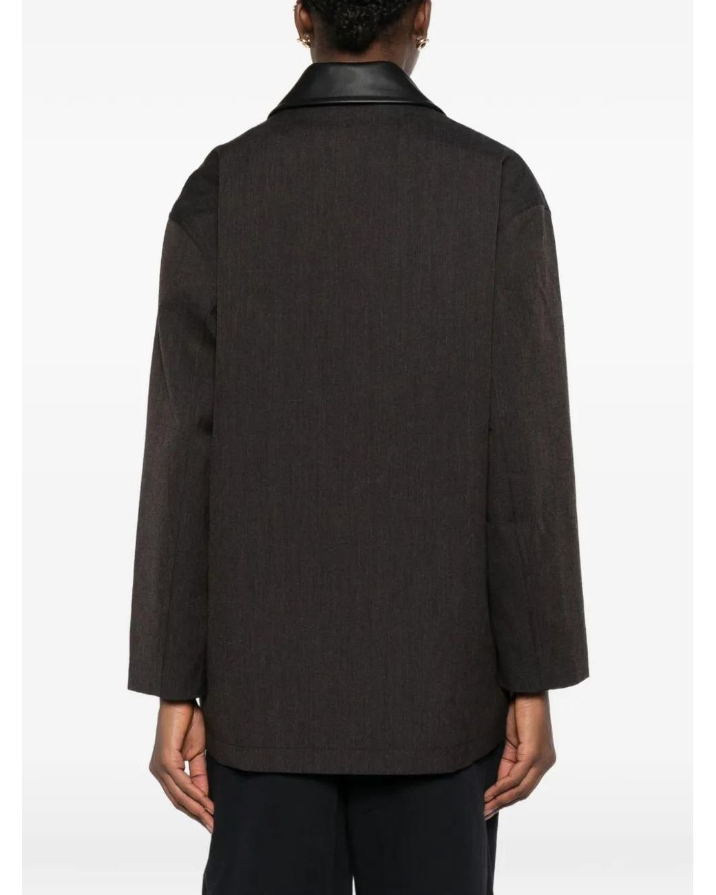 Studio Nicholson Black Leather-Collar Coat