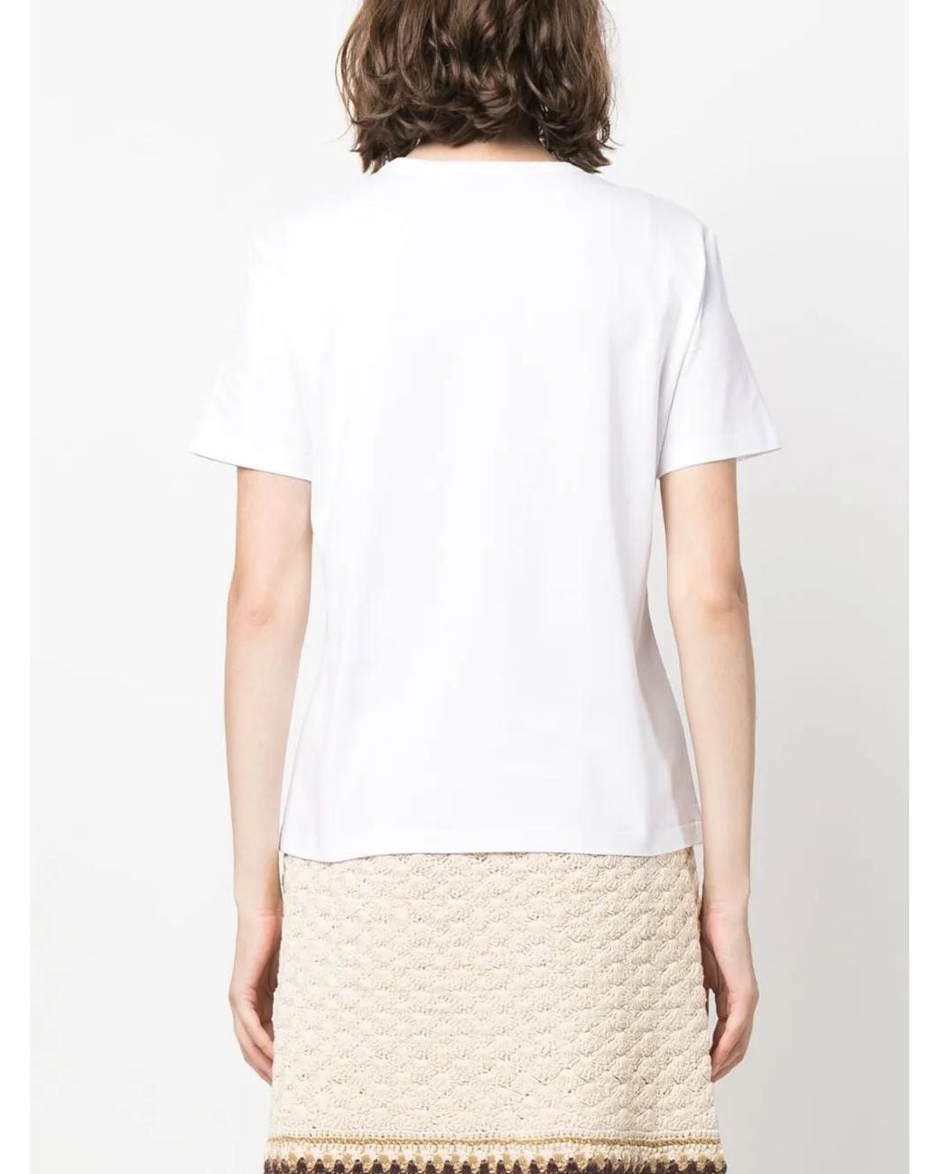 Tory Burch White Logo-Patch Cotton T-Shirt