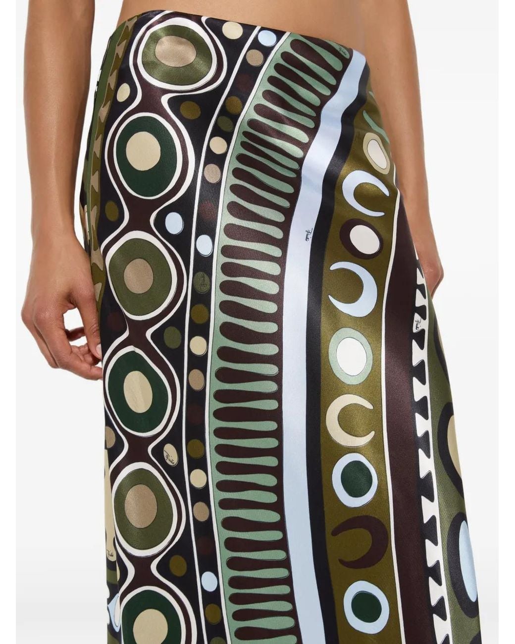 Emilio Pucci Green Soleil-Print Satin Skirt