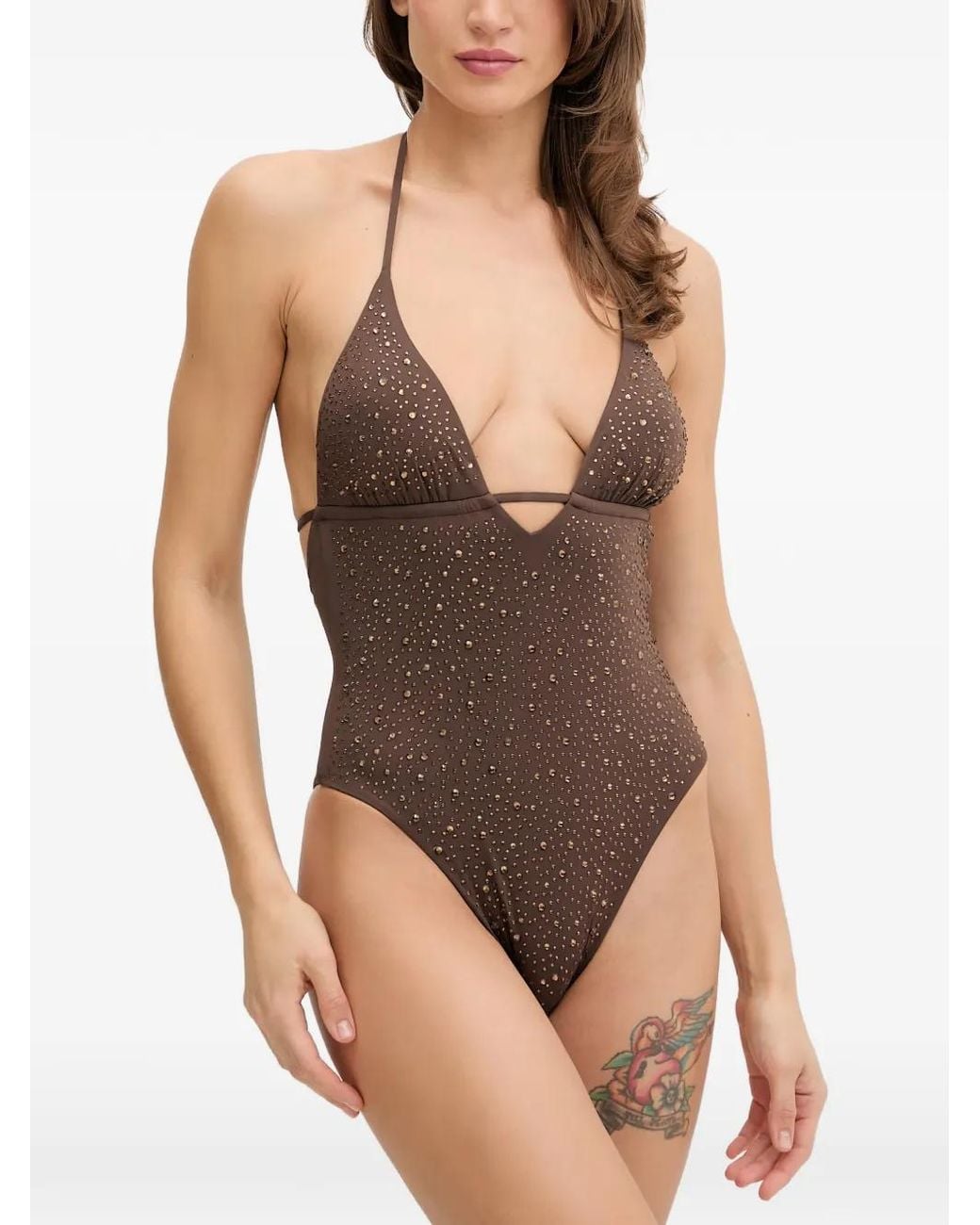 Guess Brown Rhinestones One-Piece Swimsuit