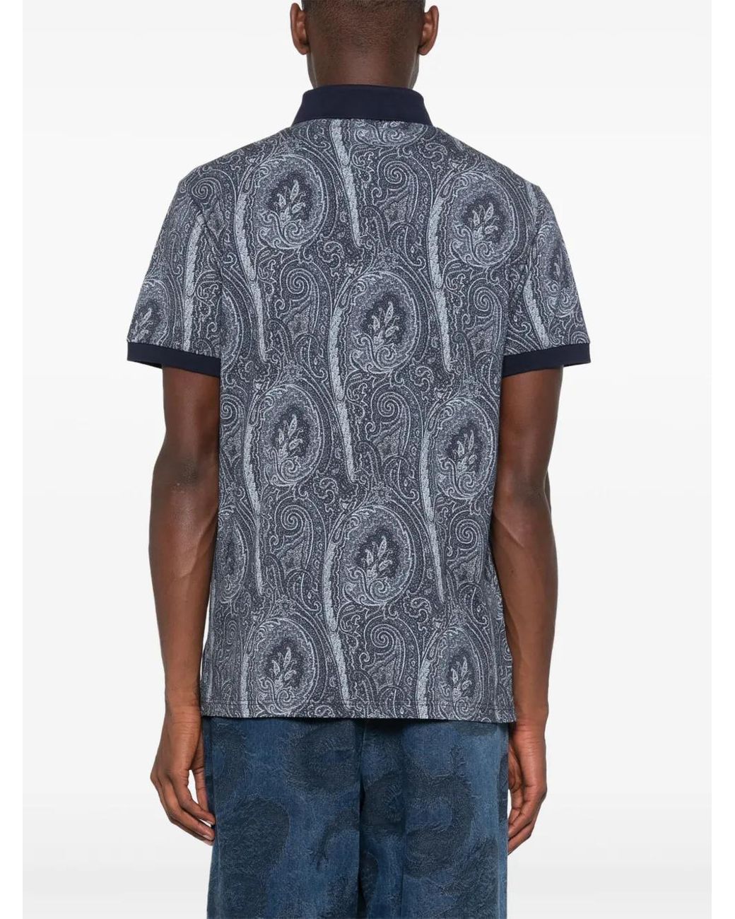 Etro Blue Polo Shirt With Paisley Print for men