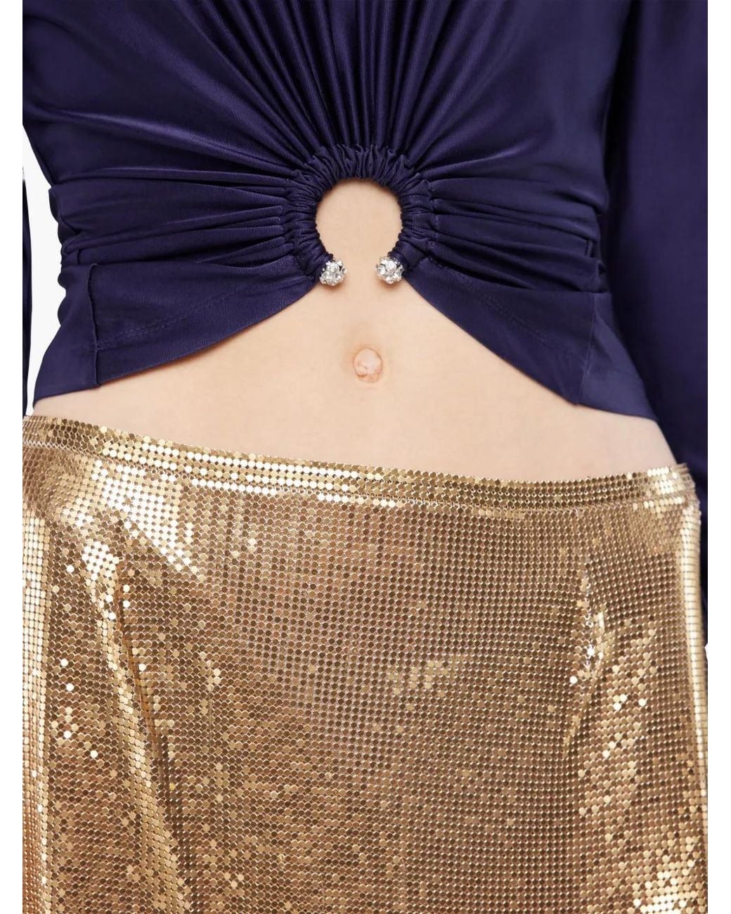 Rabanne Blue Long-Sleeve Piercing-Detail Top