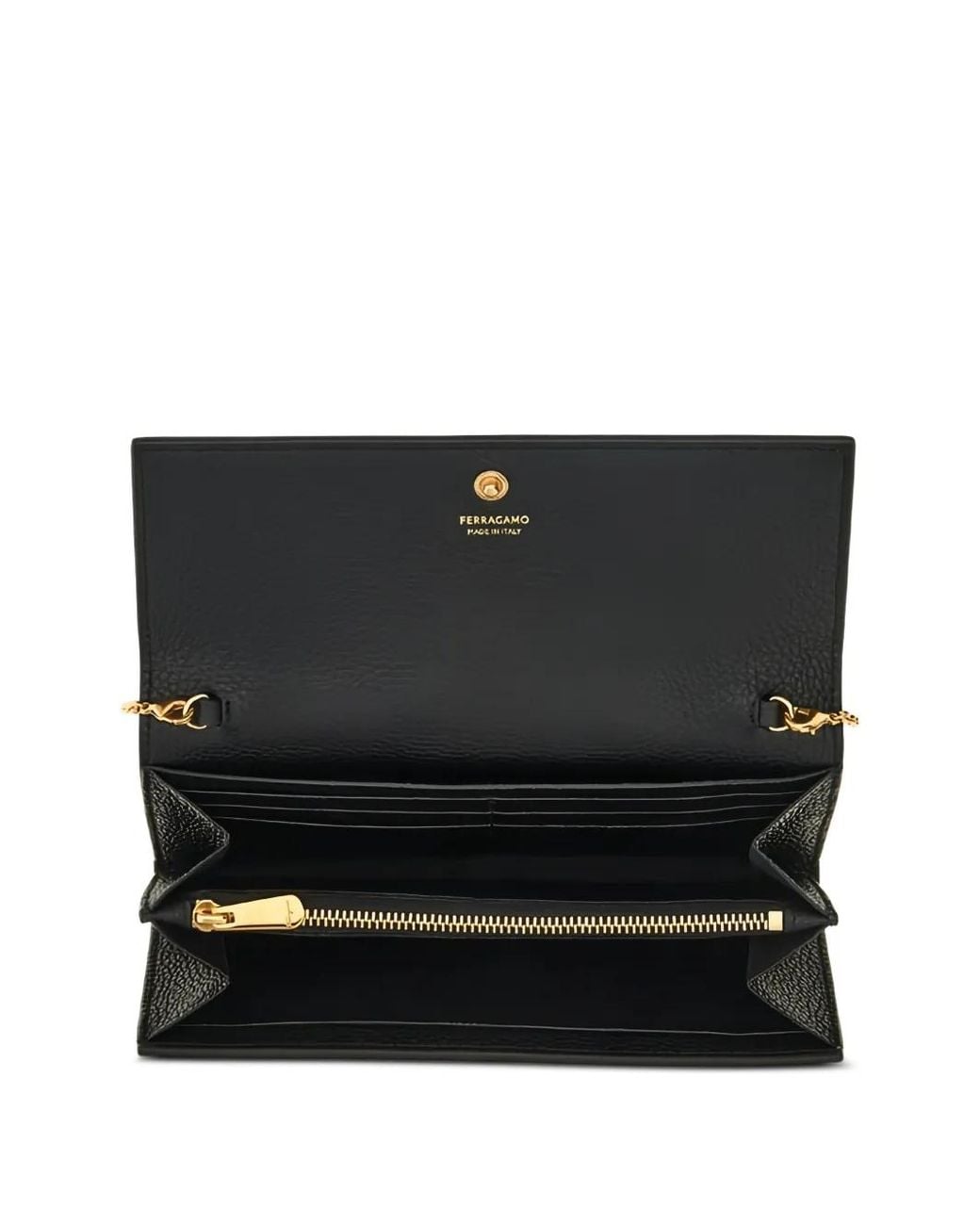 Ferragamo Black Gancini Wallet With Chain