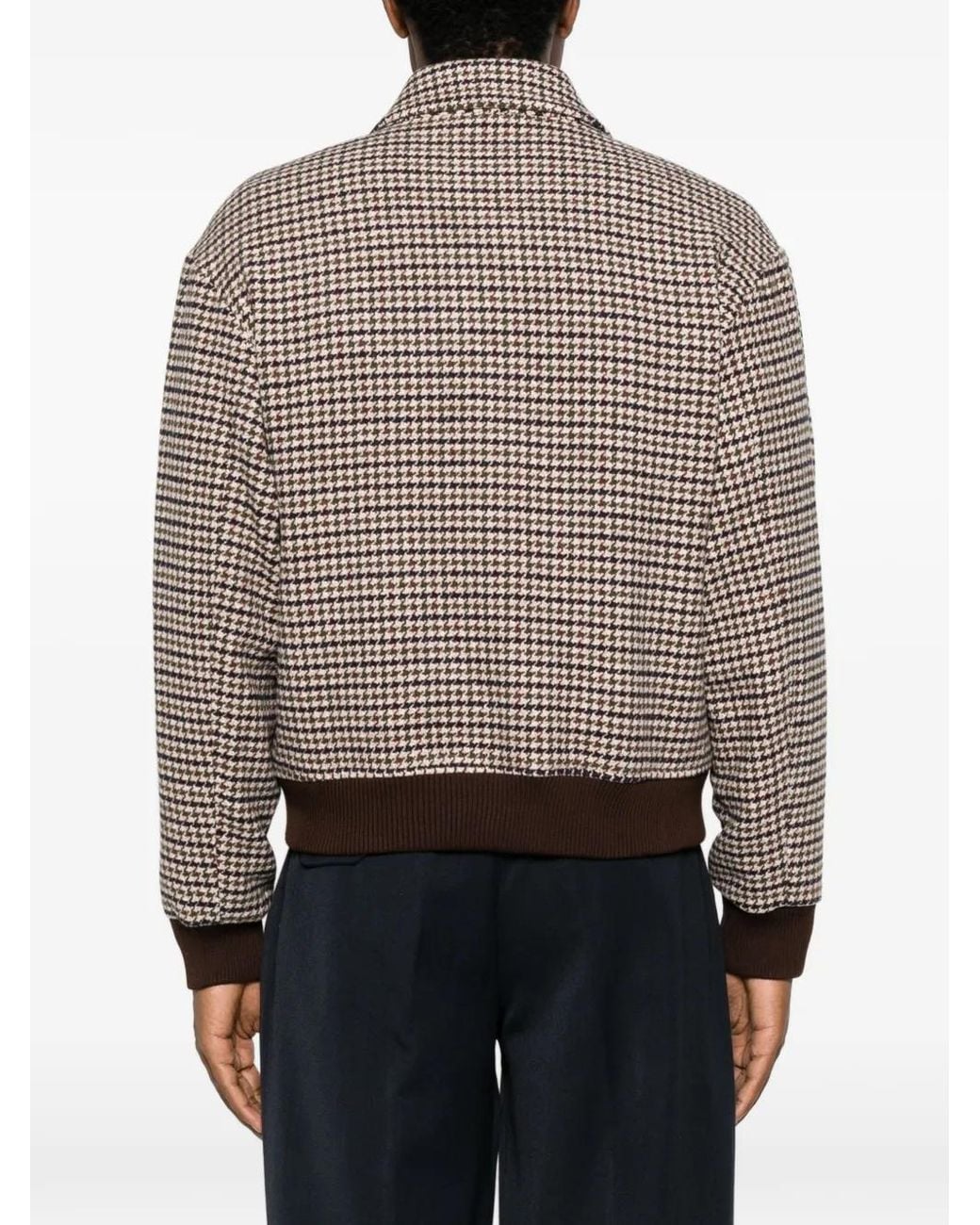 officina sartoriale Brown Houndstooth-Pattern Bomber Jacket for men