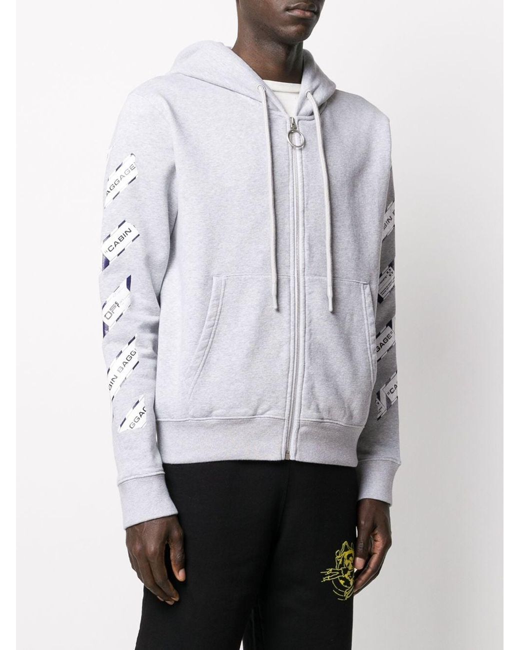 Off White c o Virgil Abloh Airport Tape Zipped Hoodie in Grey for Men Lyst UK