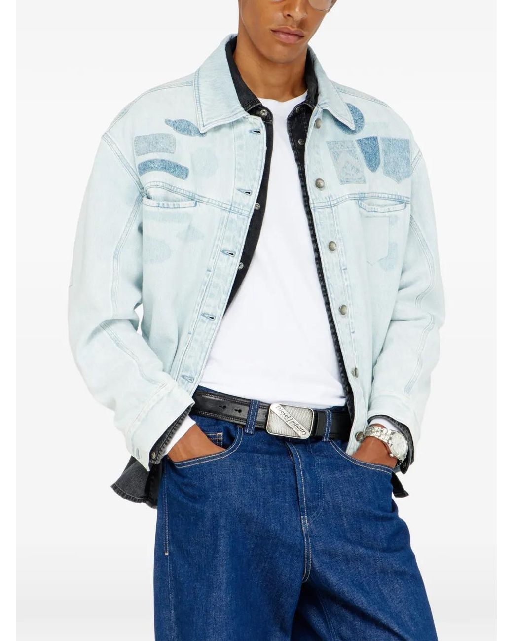 DIESEL Blue Denim Overshirt With Patch Effects