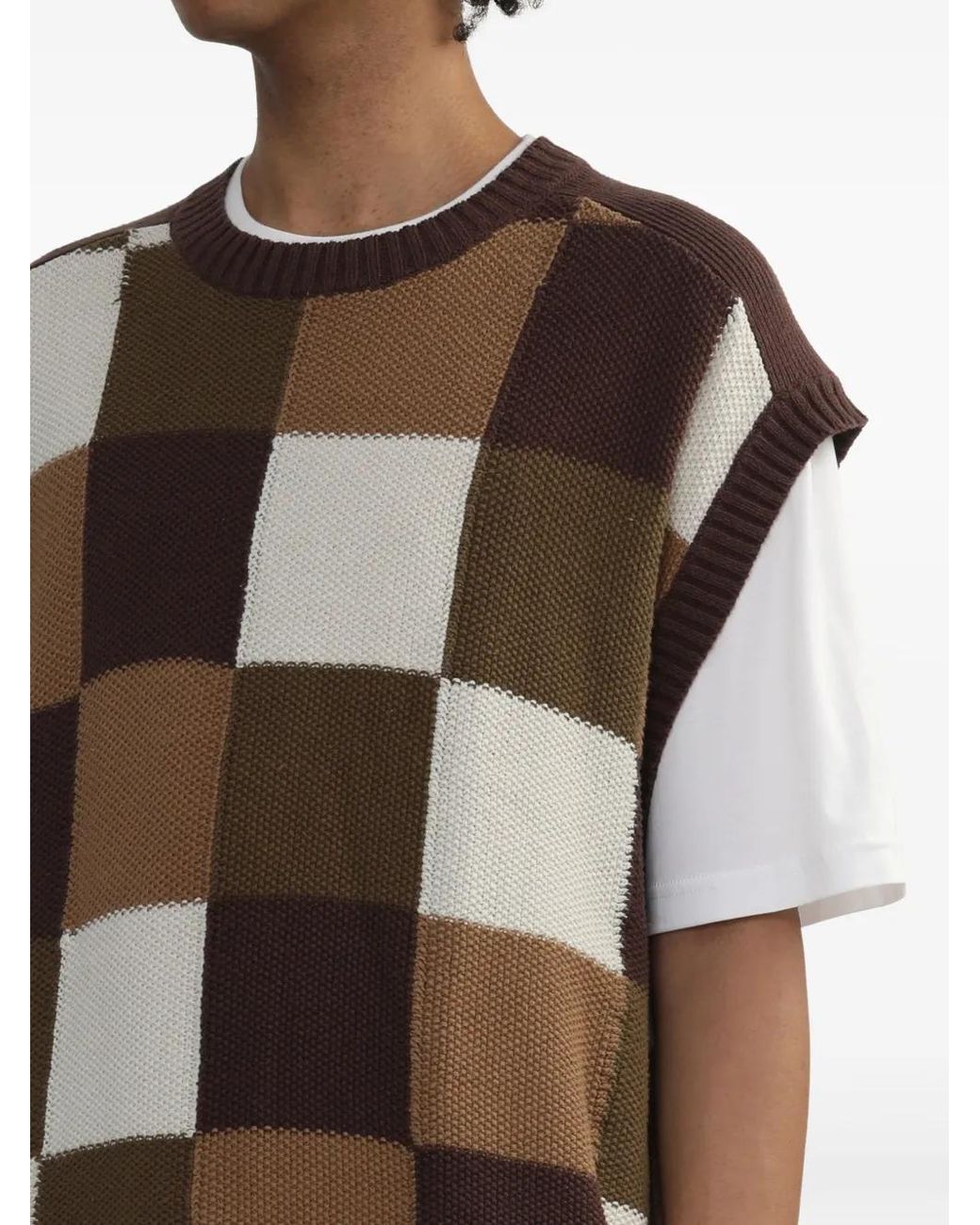 Song For The Mute Brown Checked Vest for men