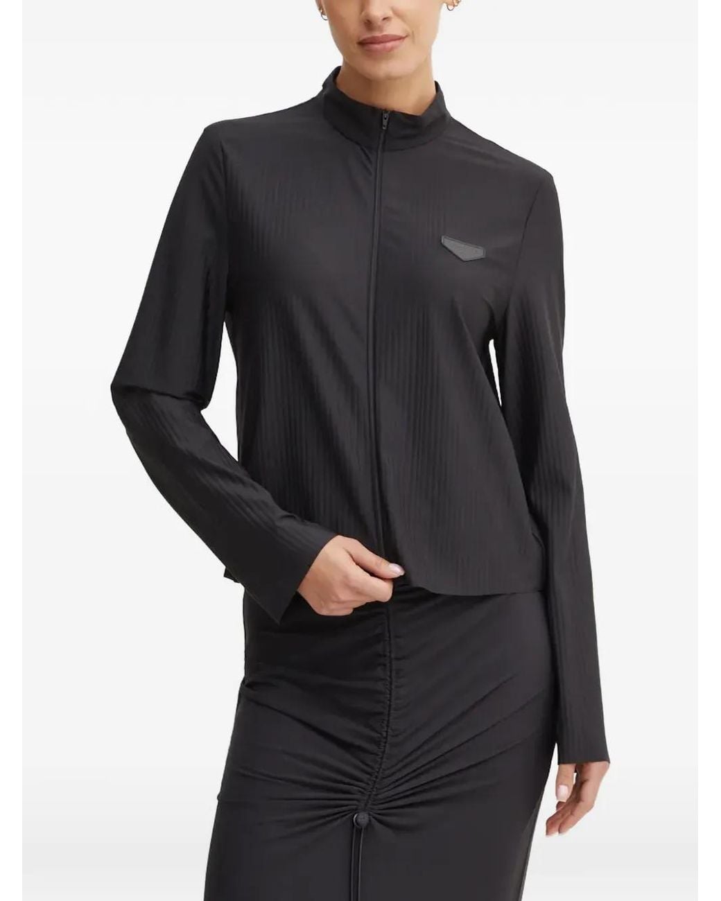 Sportalm Black Ribbed-Knit Zip-Up Sweater