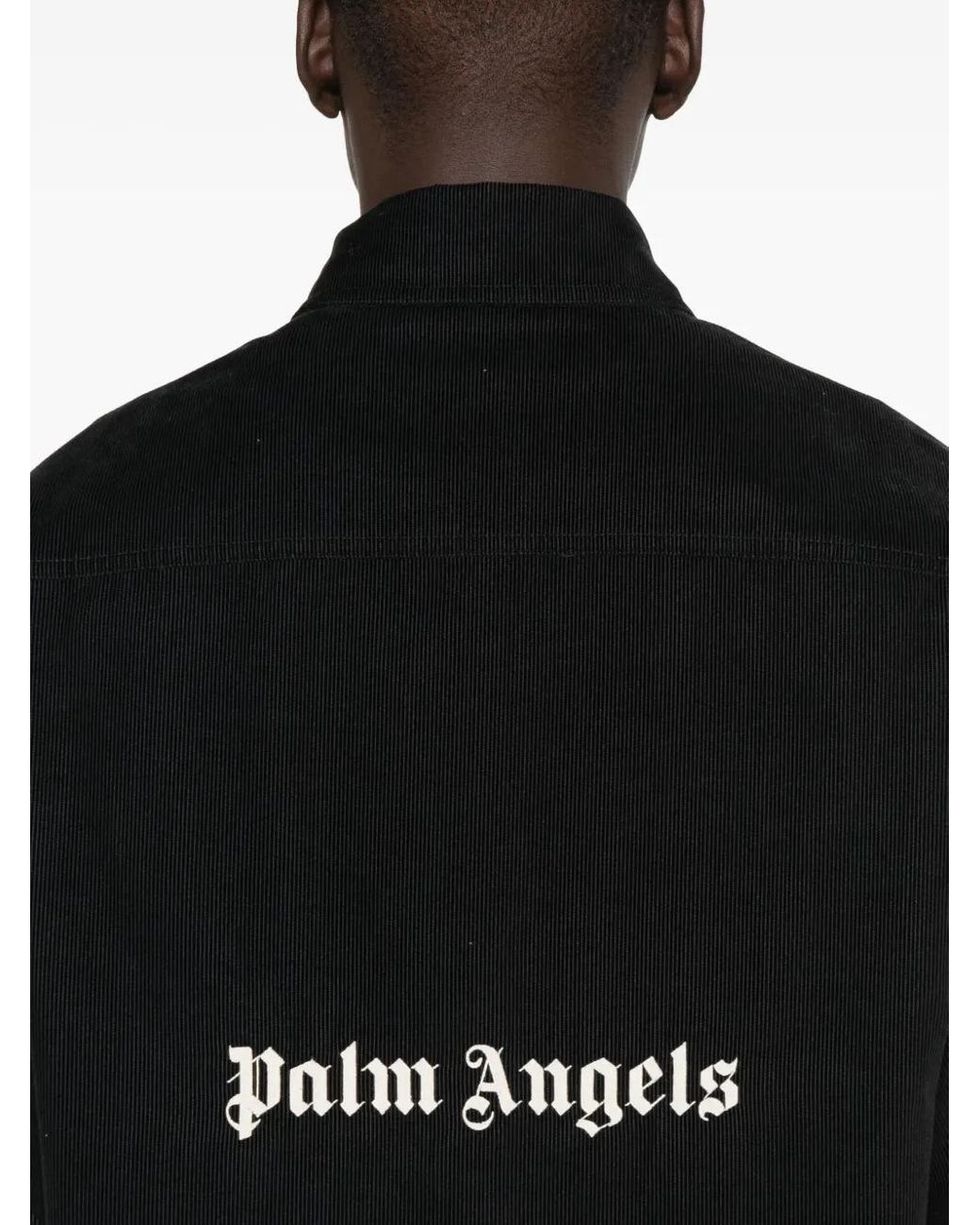 Palm Angels Black Corduroy Button-Fastening Overshirt for men