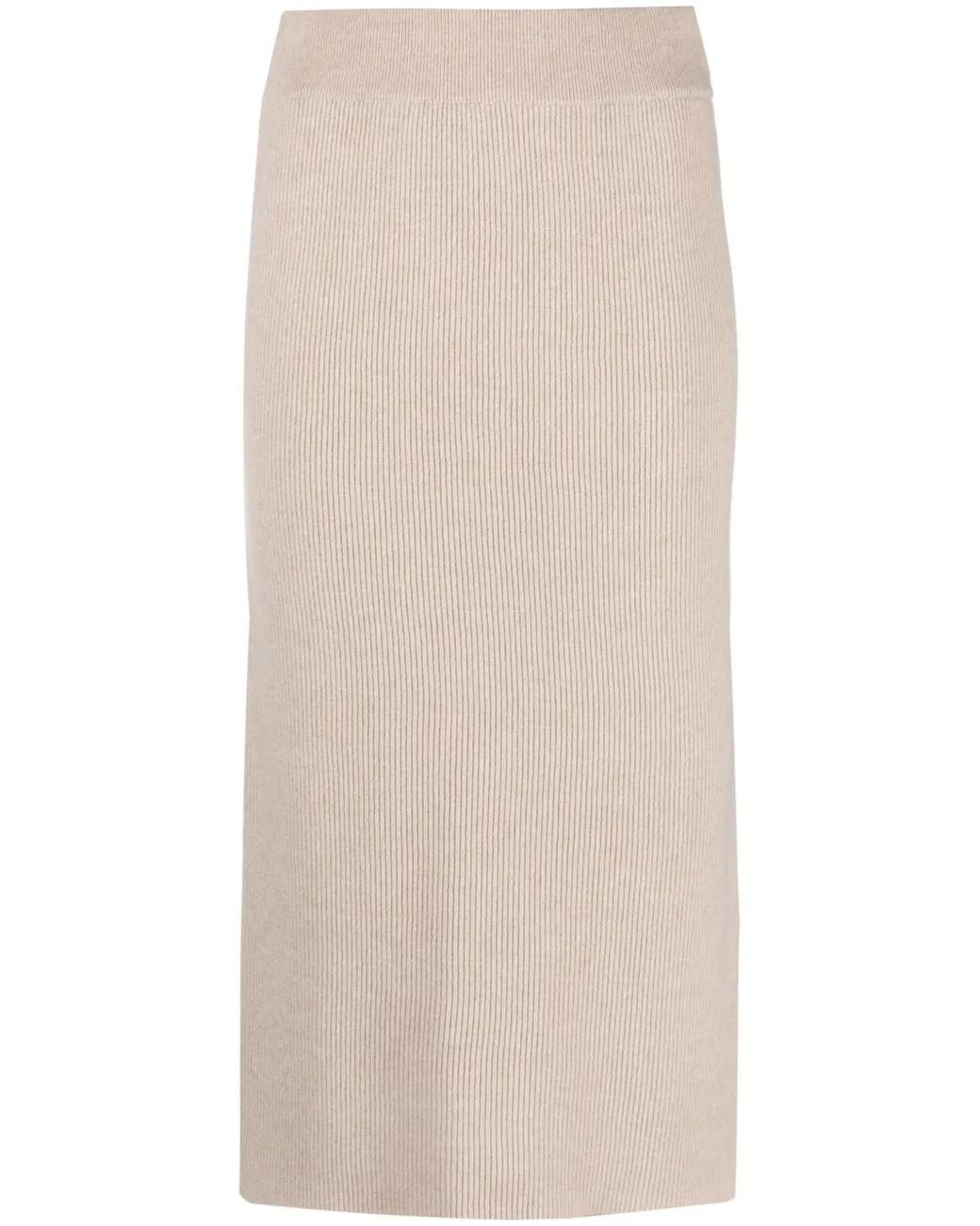 Brunello Cucinelli Natural Ribbed-Knit Midi Skirt
