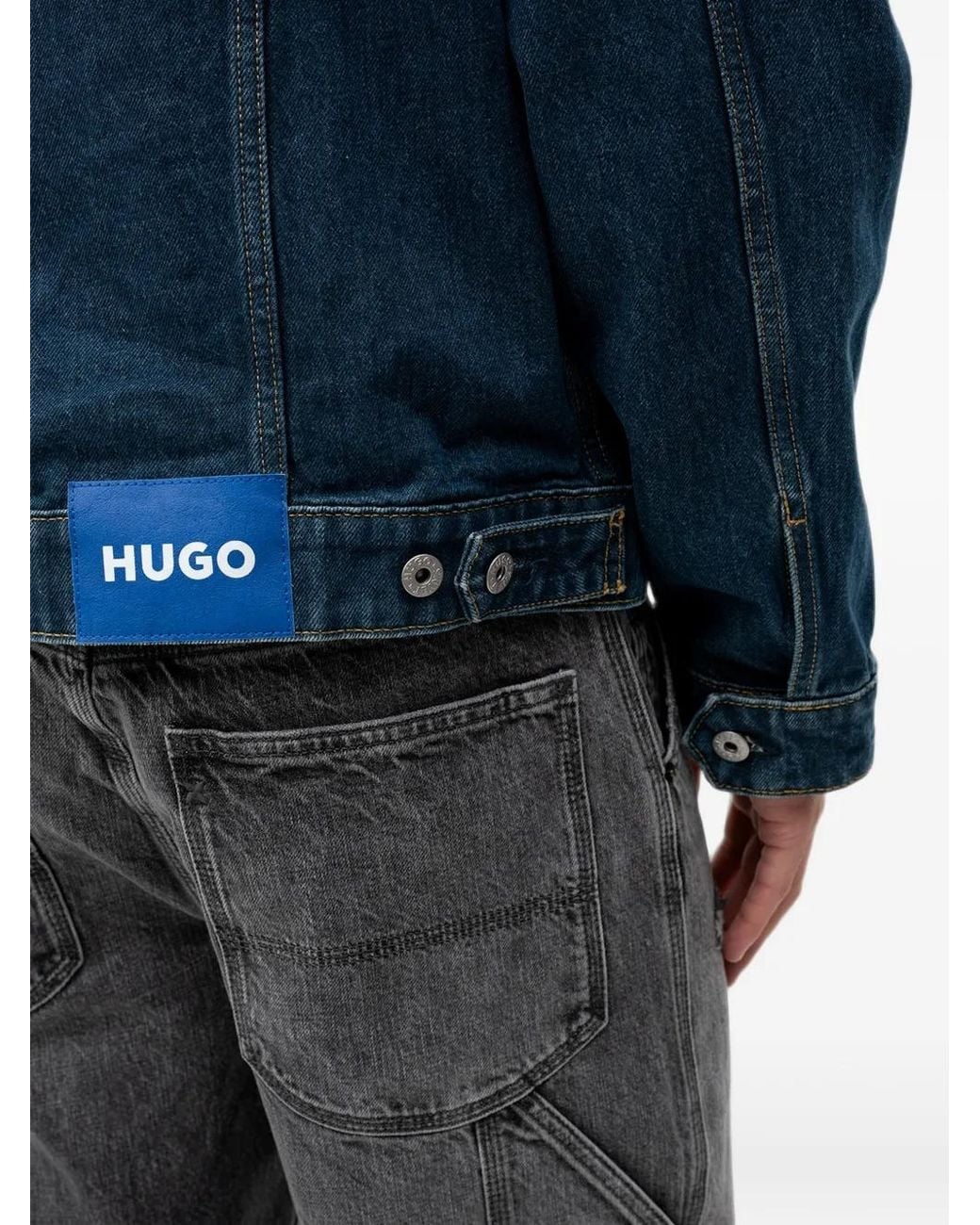 HUGO Blue Logo-Print Denim Jacket for men