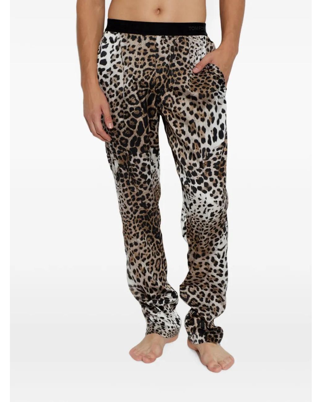 Tom Ford Black Leopard-Print Silk Pants for men