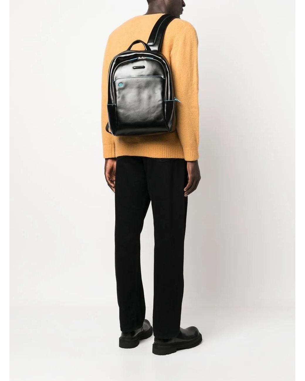 Piquadro Black Calf-Leather Two-Zip Backpack for men