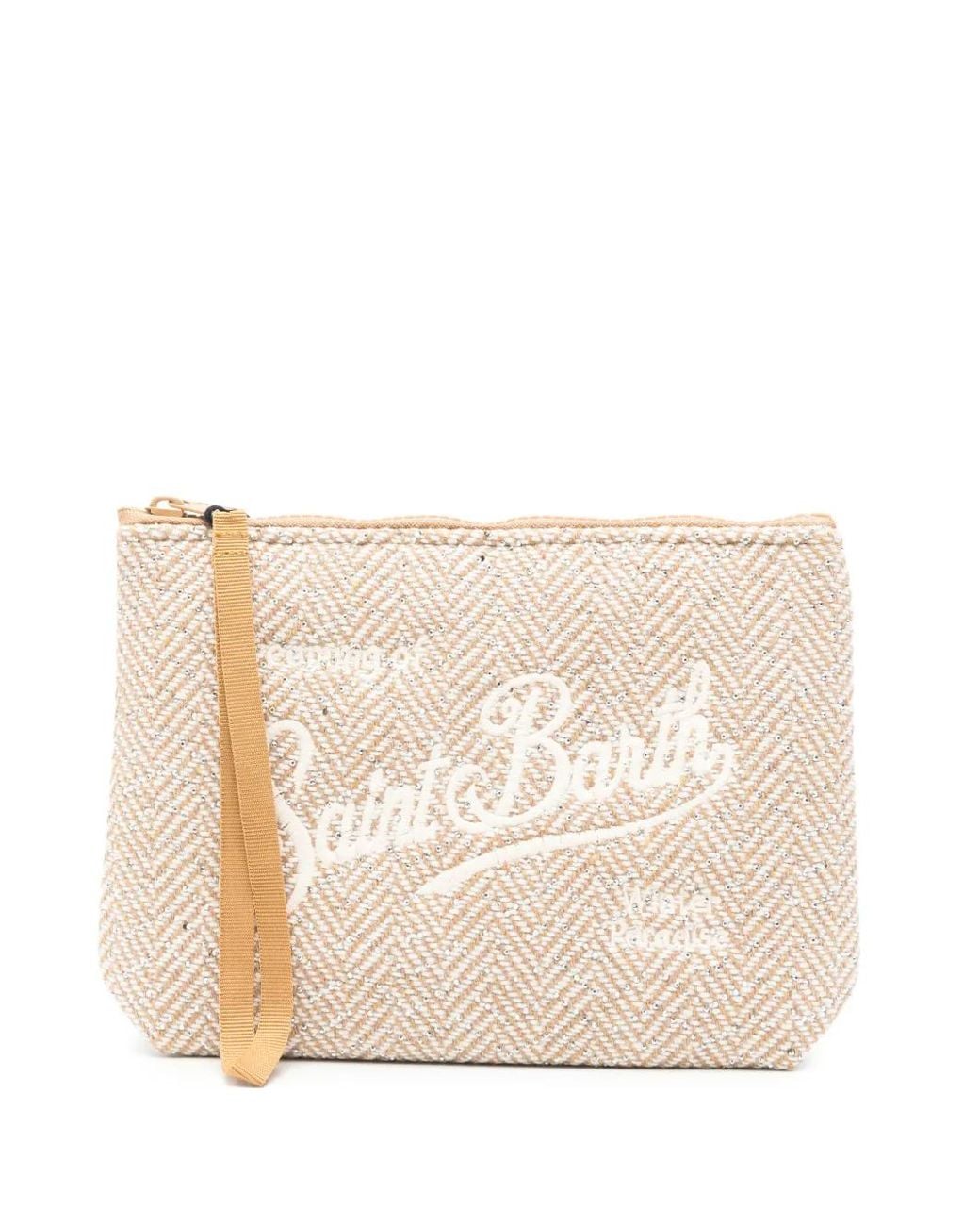 Mc2 Saint Barth Natural Herringbone Strass-Embellished Clutch Bag
