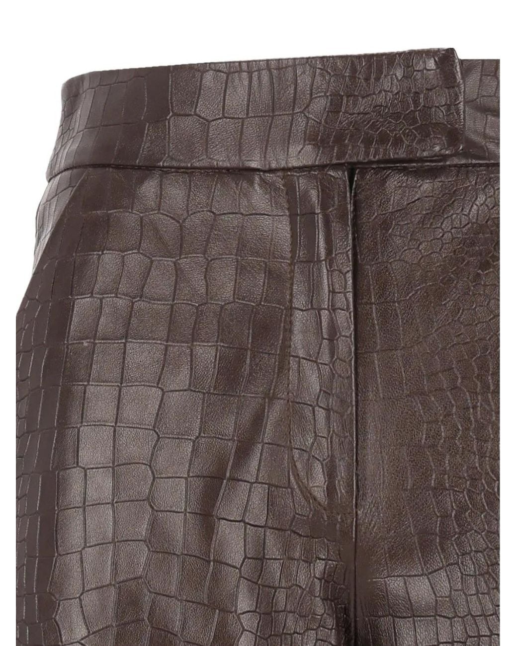 FEDERICA TOSI Brown Crocodile-Effect Leather Trousers