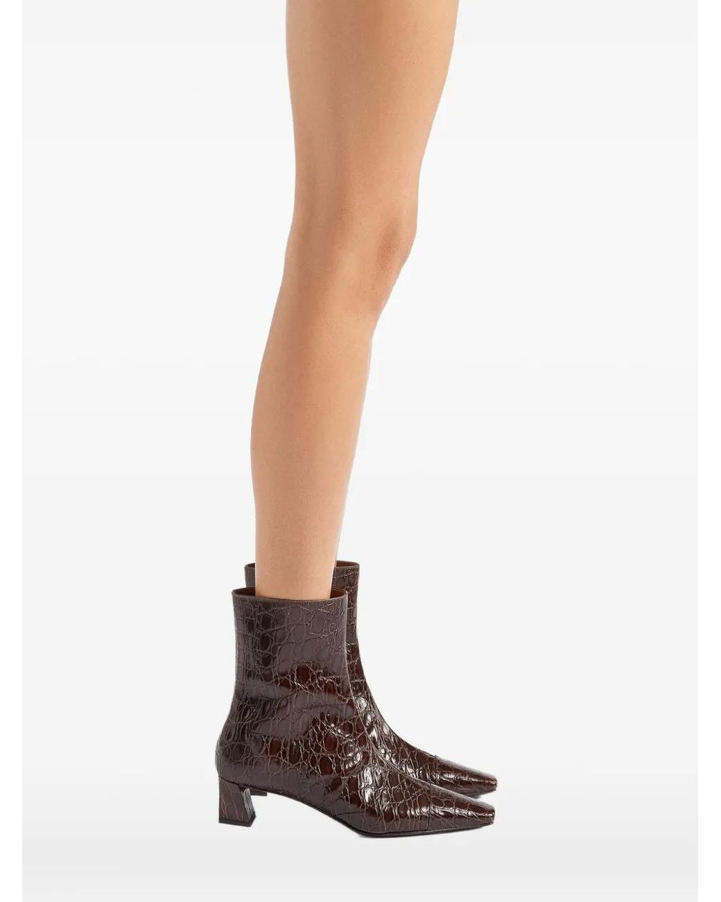 Giuseppe Zanotti Brown Crocodile-Effect Square-Toe Boots