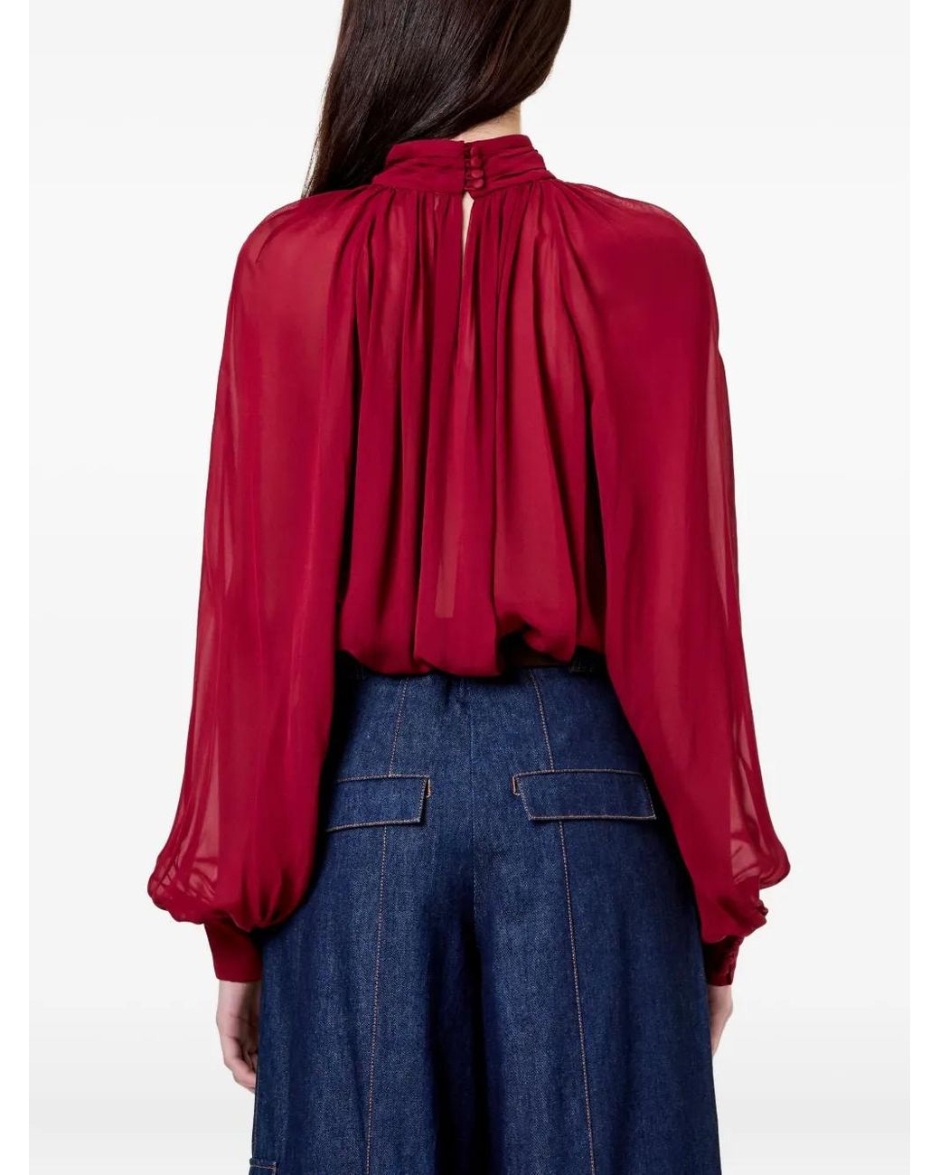 Nicholas Red Solene High-Neck Long-Sleeves Top