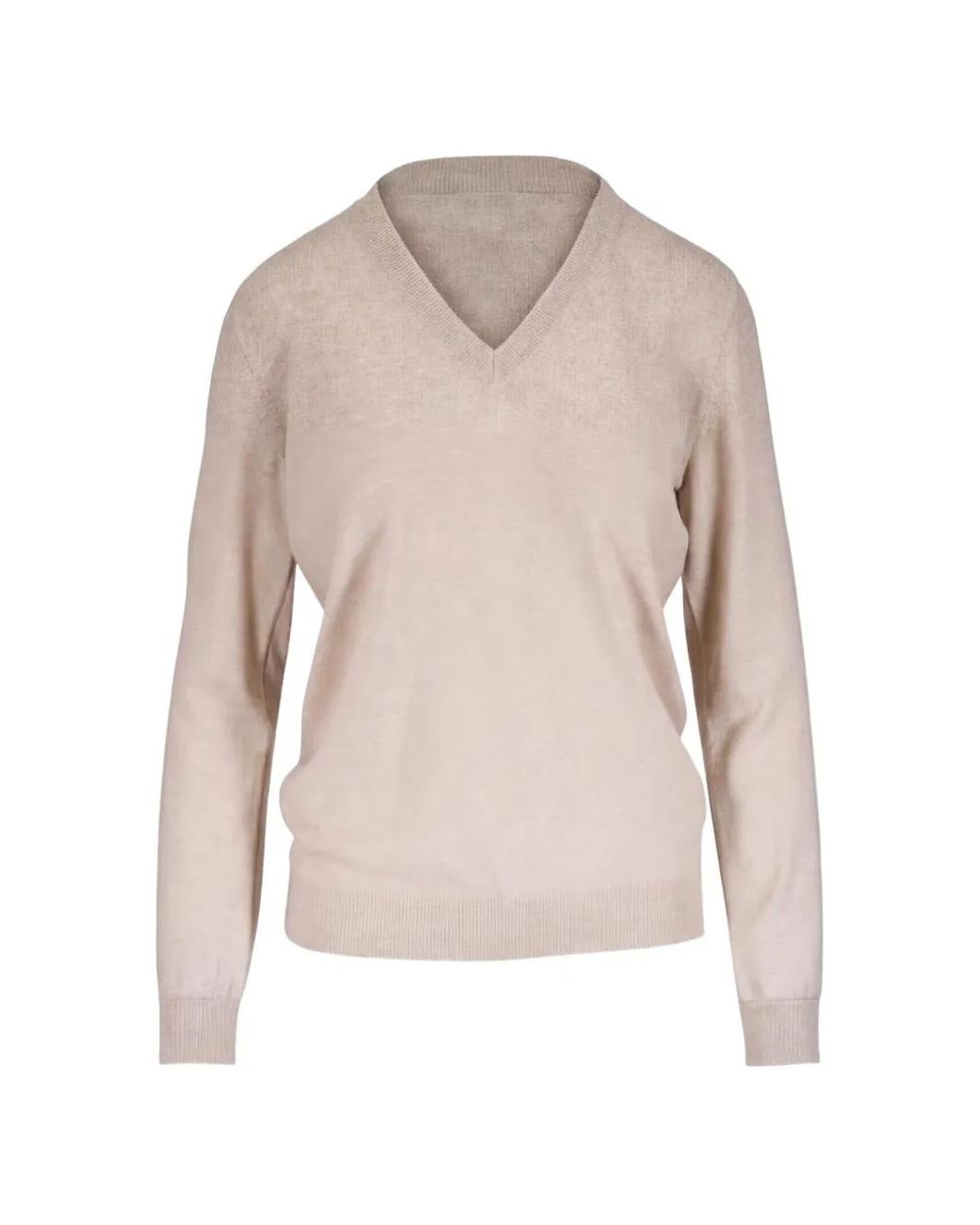 Brunello Cucinelli Natural Monili-Trim V-Neck Cashmere Sweater