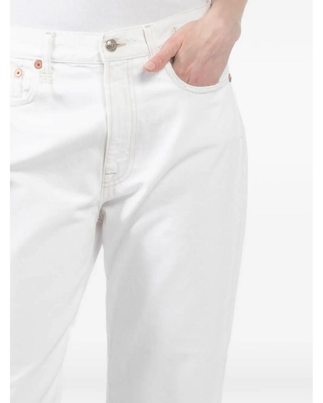 R13 White Logo-Embroidered Frayed-Hem Jeans