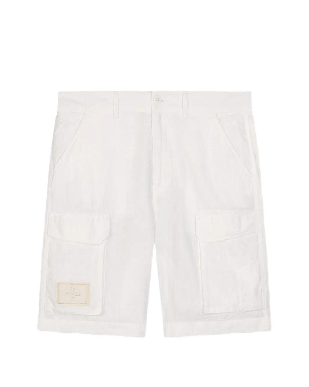 Homies Marbella White Logo-Patch Linen Cargo Shorts for men