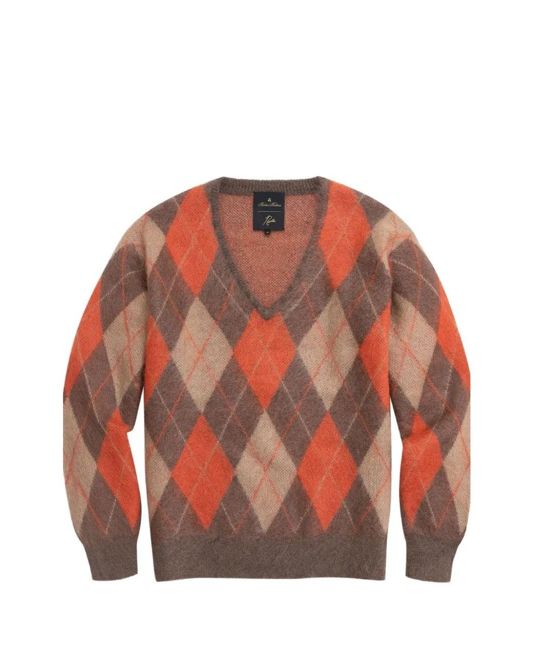 Brooks Brothers Orange X Needles Argyle-Pattern V-Neck Sweater for men