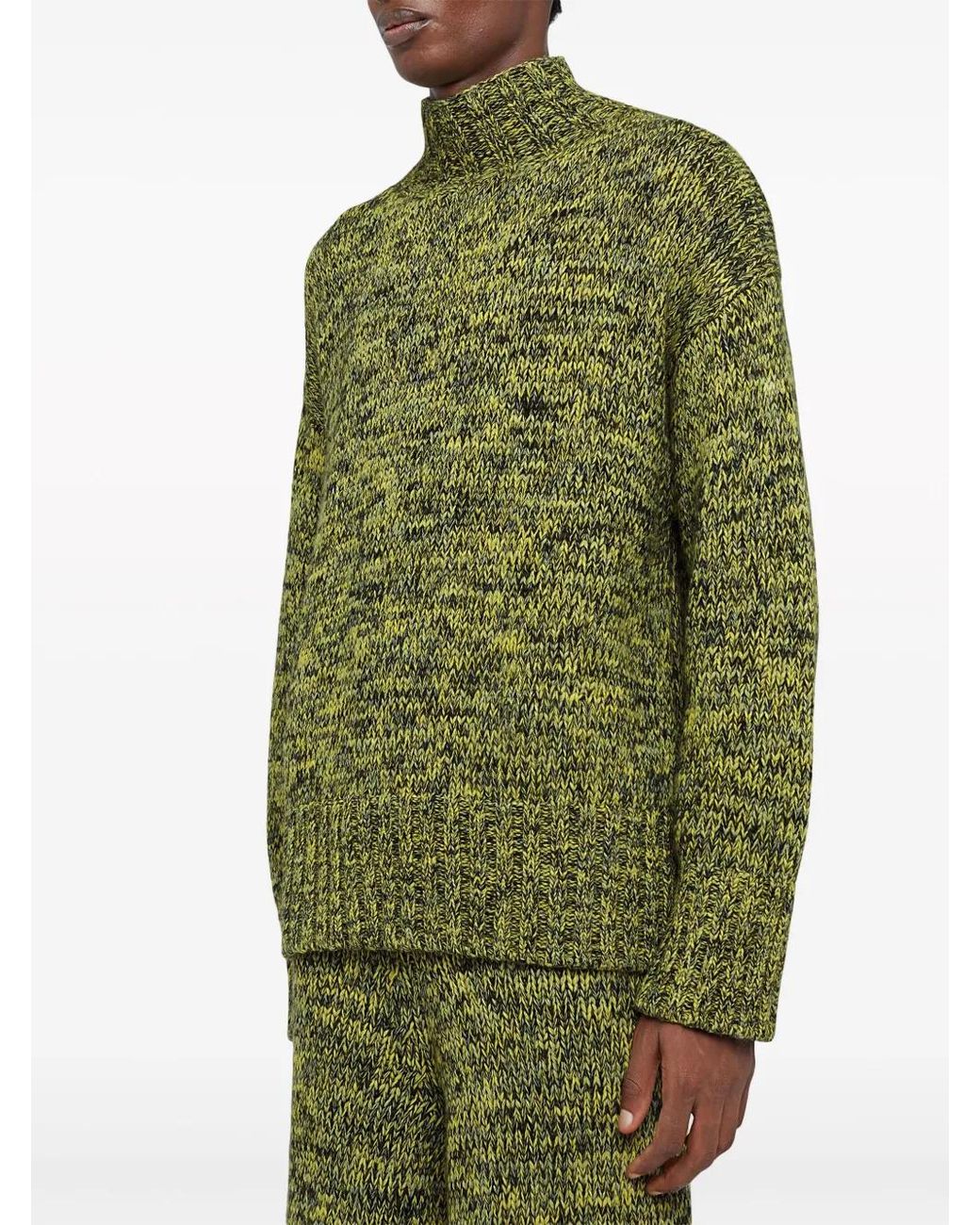 Jil Sander Green Roll-Neck Speckle Wool Jumper for men
