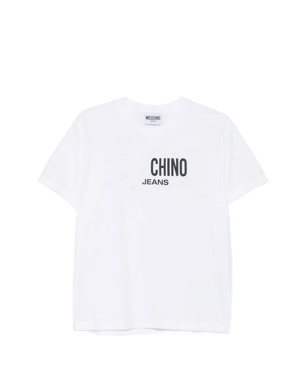 Moschino White Logo-Detail Broderie-Anglaise T-Shirt