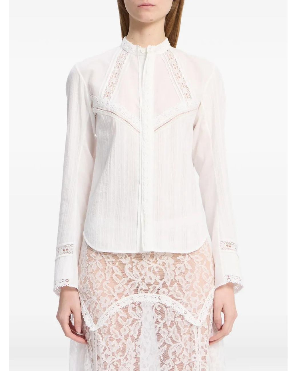 Ann Demeulemeester White Storma Lace-Trim Shirt