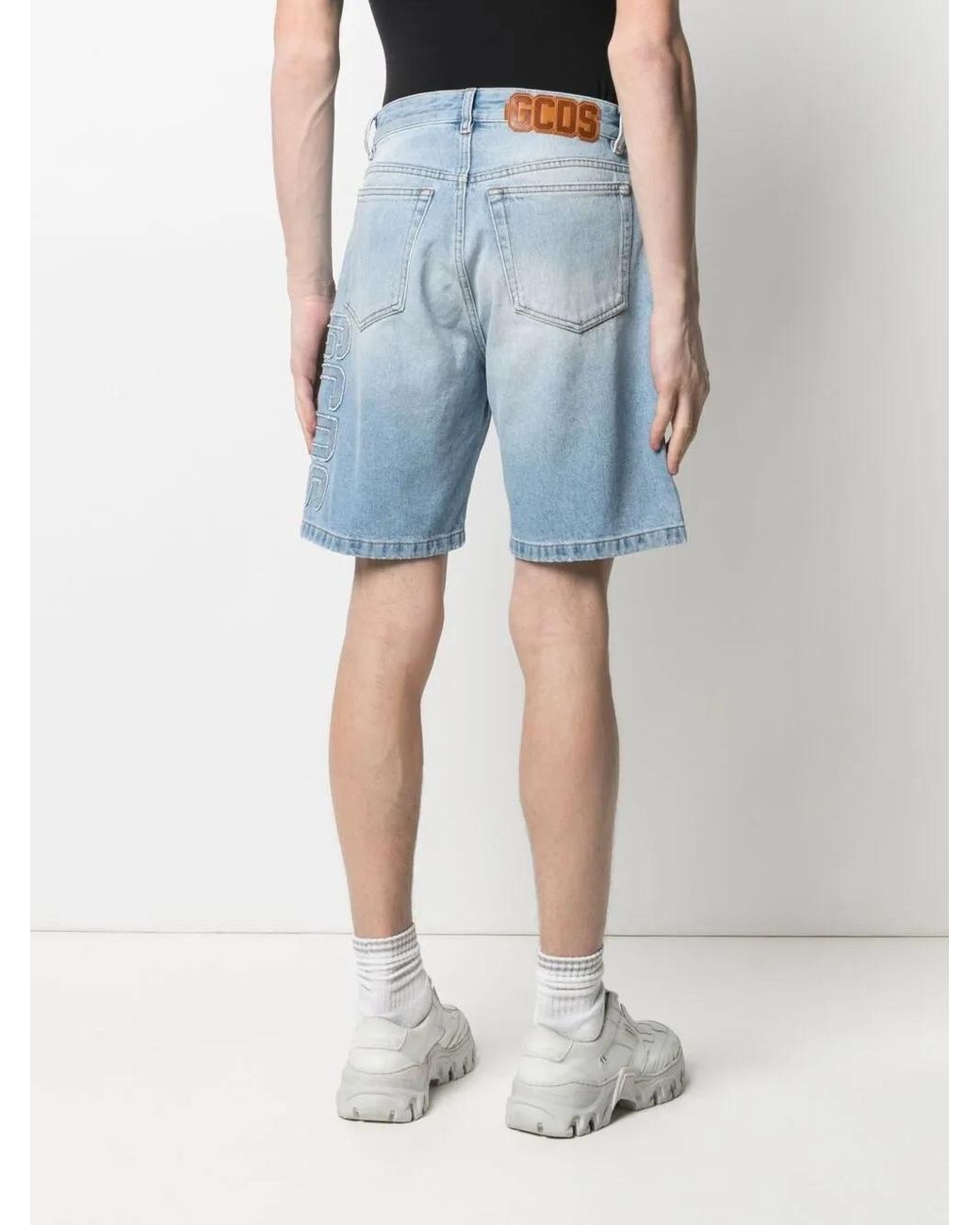 Gcds Blue Logo-Patch Denim Shorts for men
