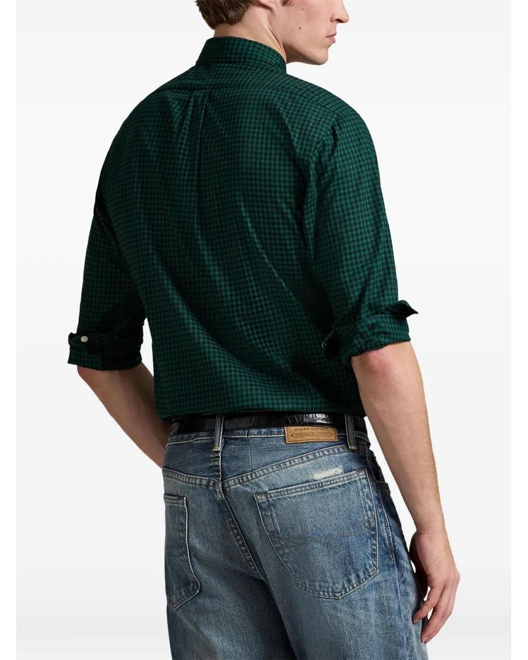 Polo Ralph Lauren Green Gingham-Check Long-Sleeve Shirt for men
