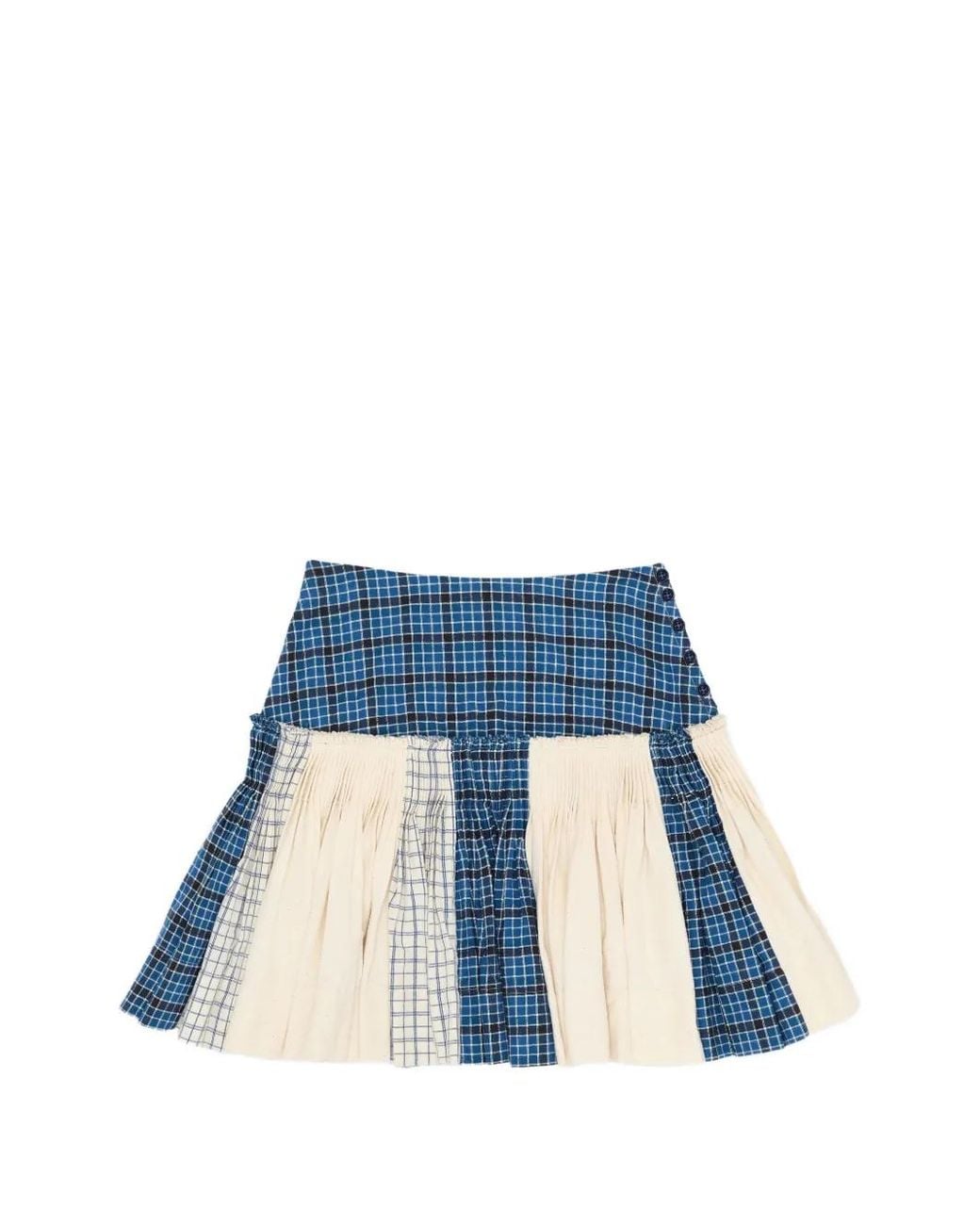 STORY mfg. Blue Check Pleated Mini Skirt