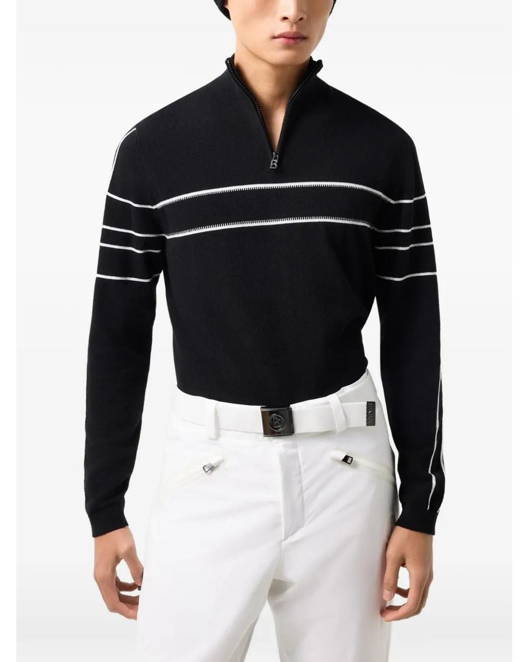Bogner Black Kuno Stripe-Detail Half-Zip Sweater for men