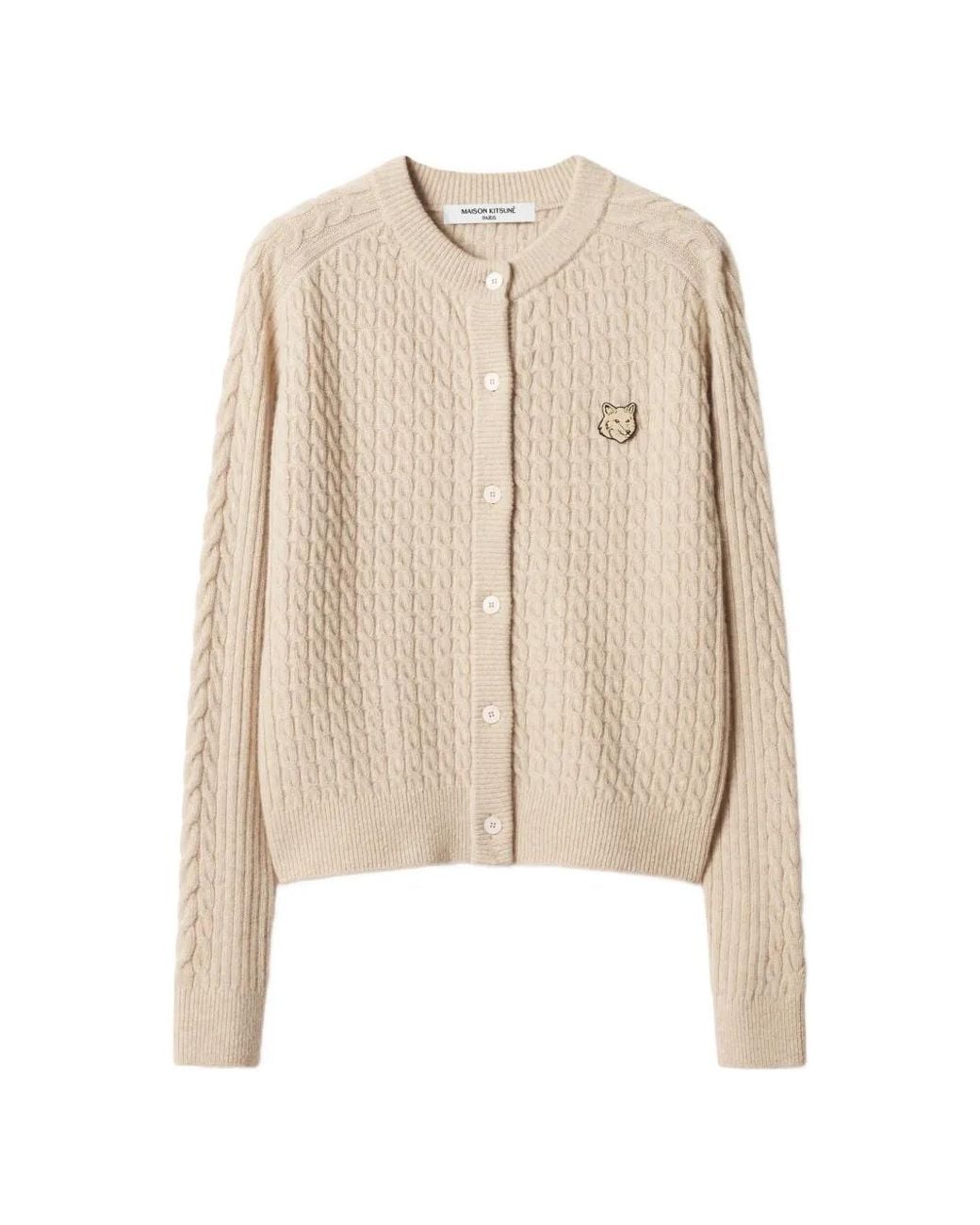 Maison Kitsuné Natural Fox Head Cable-Knit Cardigan
