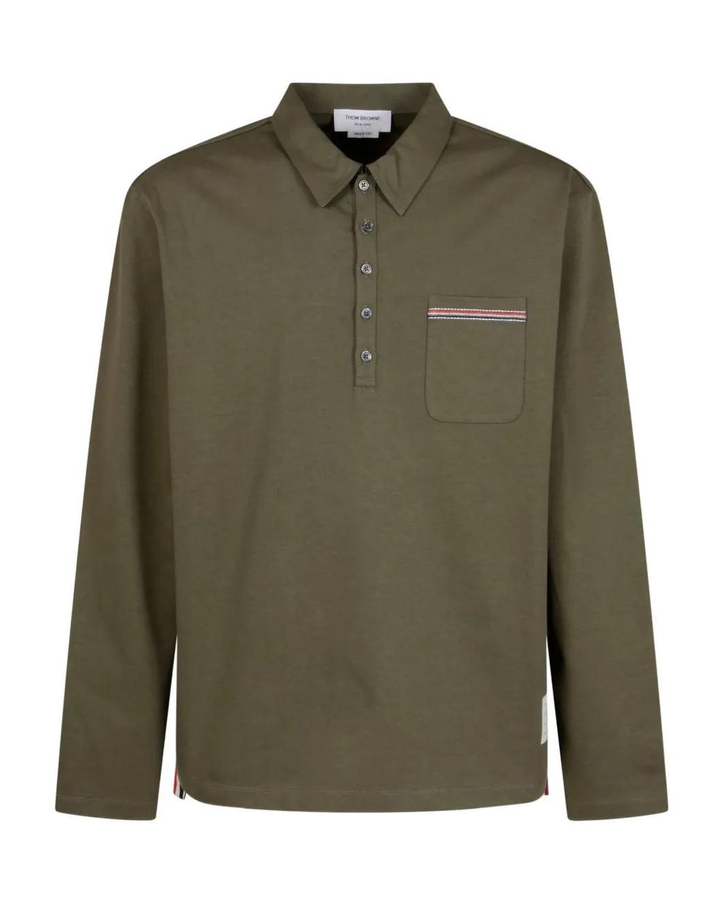 Thom Browne Green Chest-Pocket Long-Sleeve Polo Shirt for men