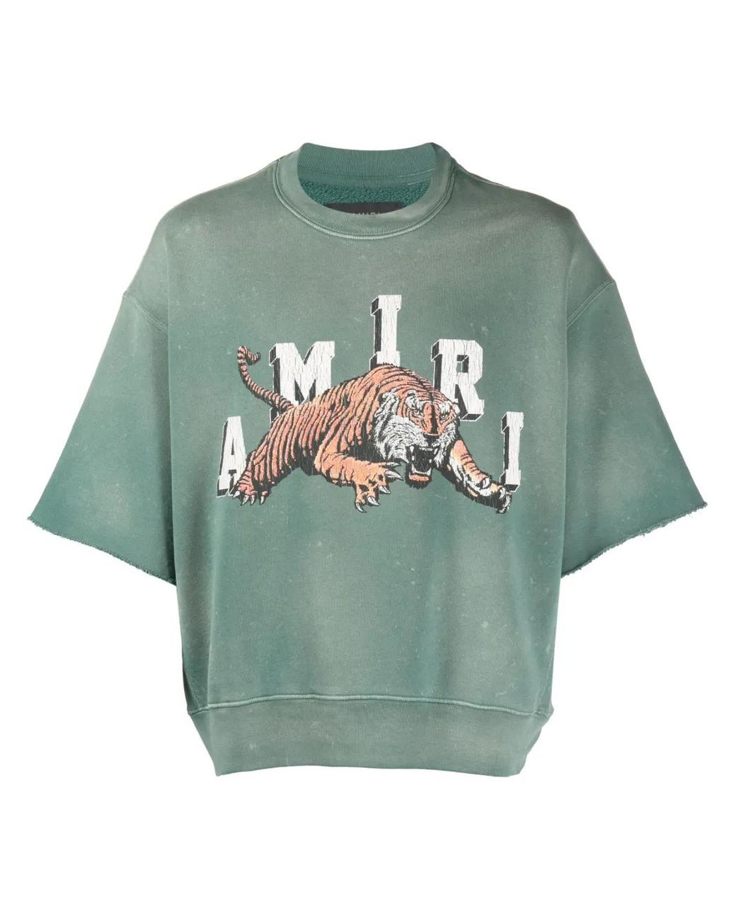 Amiri Green Vintage Ss Tiger-Print Short-Sleeve Sweatshirt for men