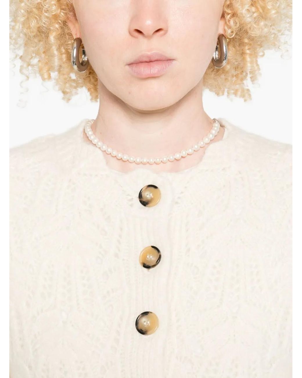 Isabel Marant Natural Button-Front Open-Knit Cardigan