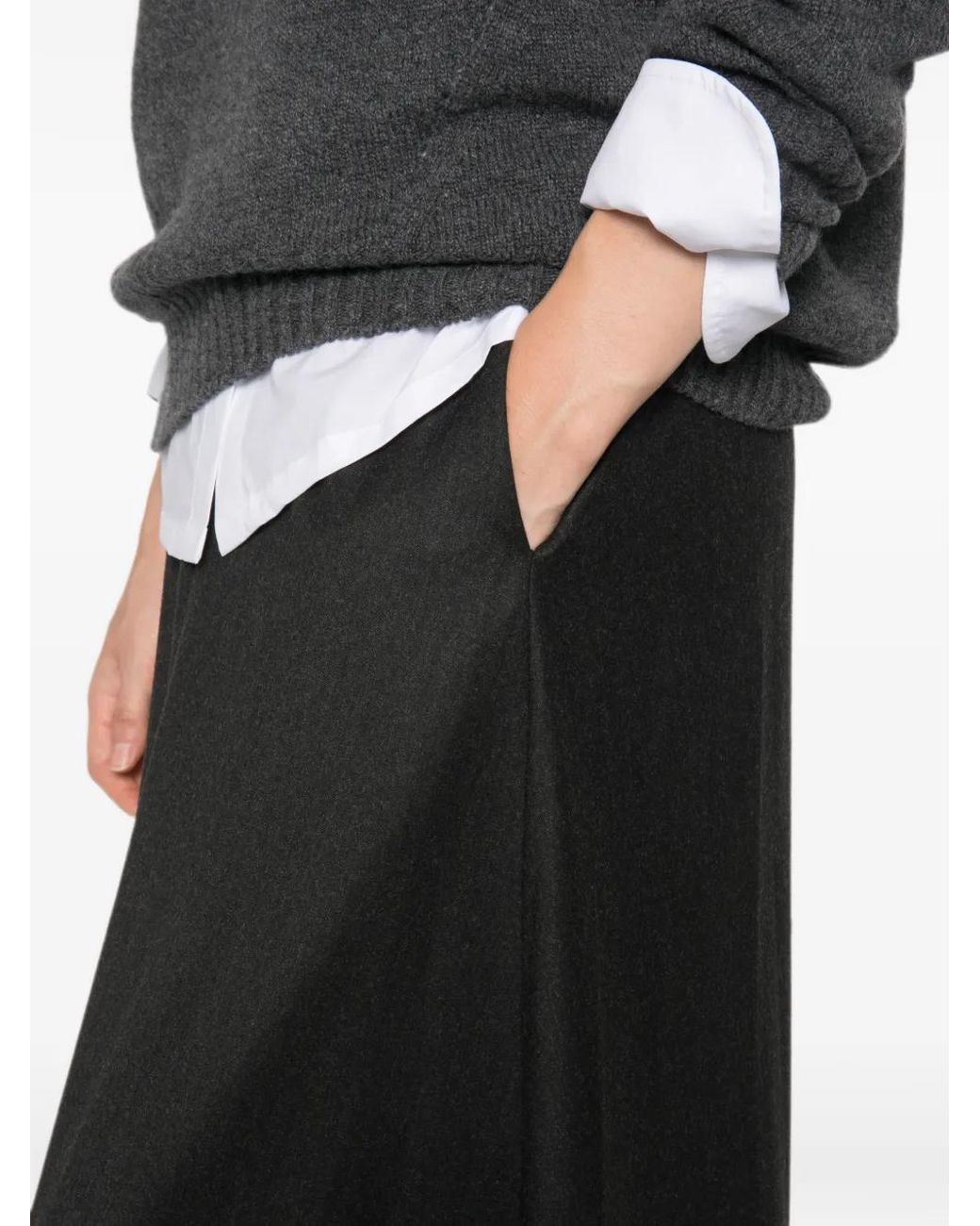 Whyci Black Elasticated-Waist Flared Midi Skirt