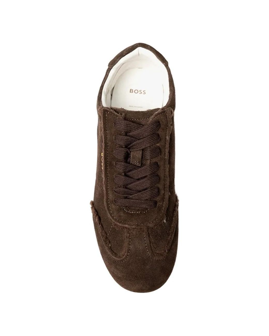 Boss Brown Suede Raw-Edge Sneakers