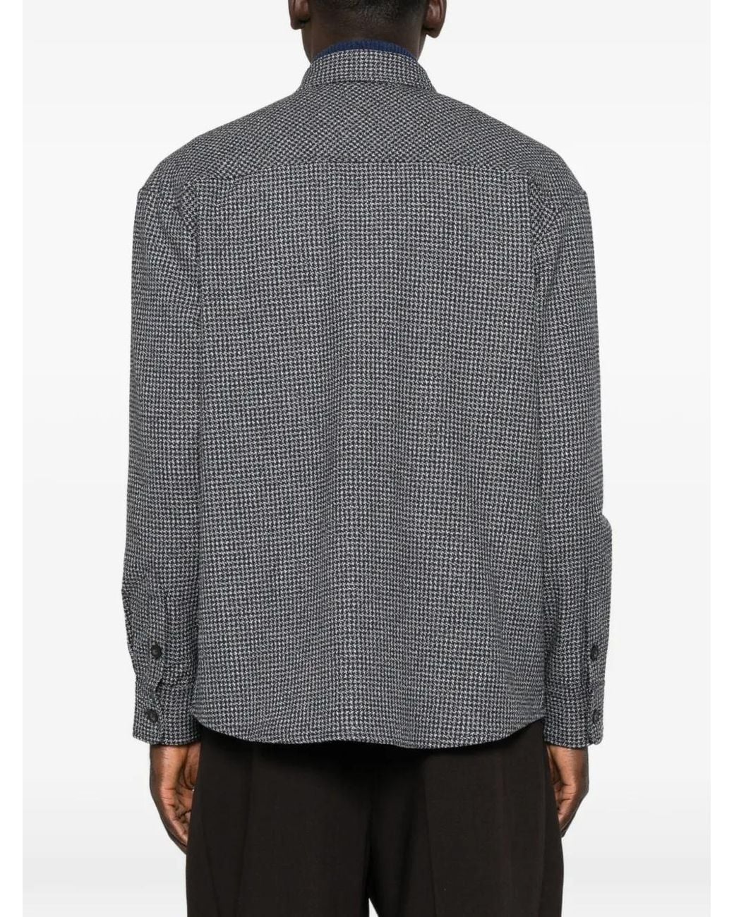 Drole de Monsieur Gray Houndstooth-Pattern Zip-Up Shirt for men