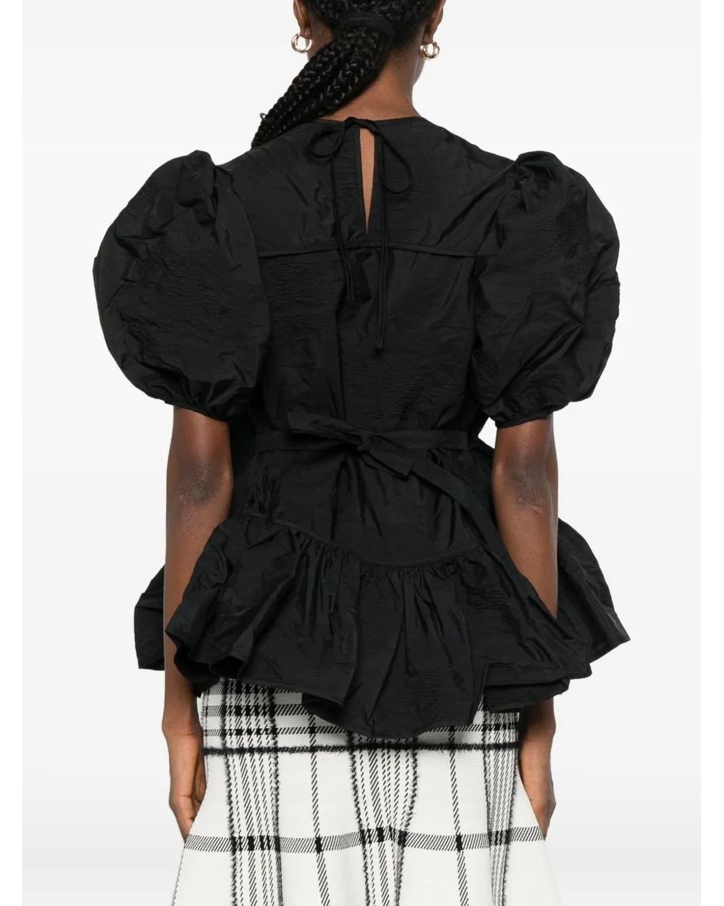 CECILIE BAHNSEN Black Puff-Sleeve Blouse