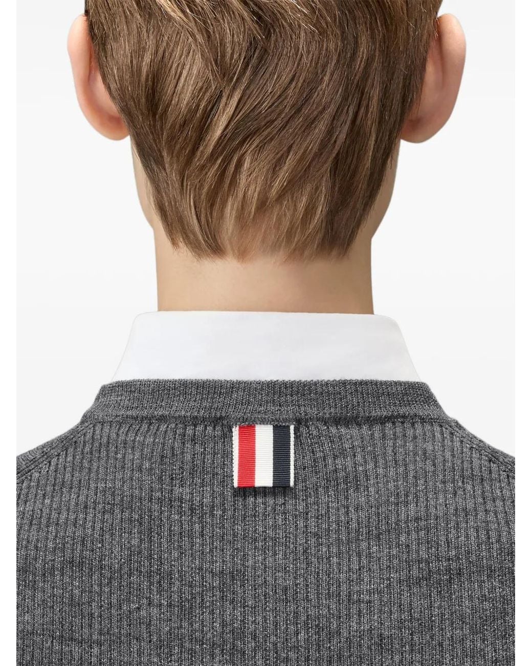 Thom Browne Gray Merino Wool Rwb Stripe Shell Top