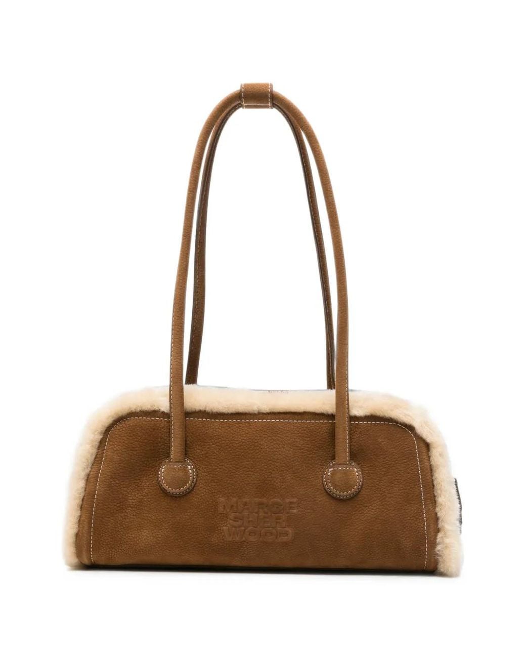 MARGE SHERWOOD Brown Shearling-Trim Debossed-Logo Tote Bag