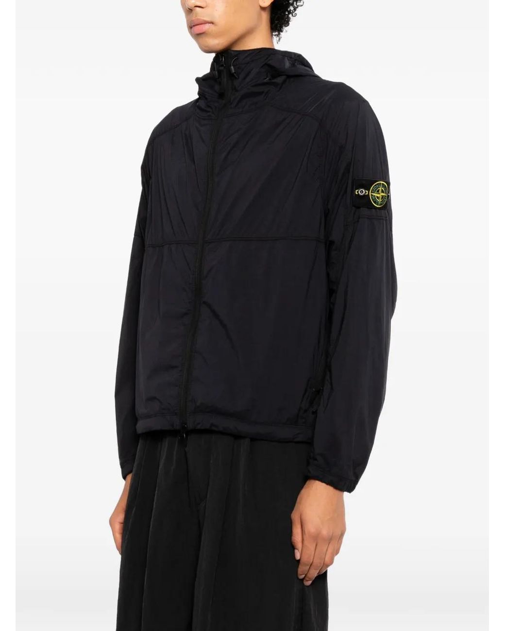 Stone Island Black Compass-Patch Hooded Jacket for men