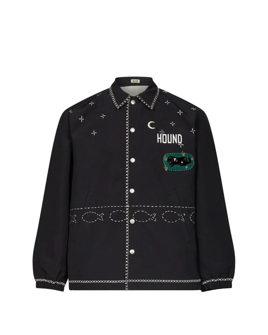 KHOKI Black Embroidered Logo-Print Shirt Jacket for men