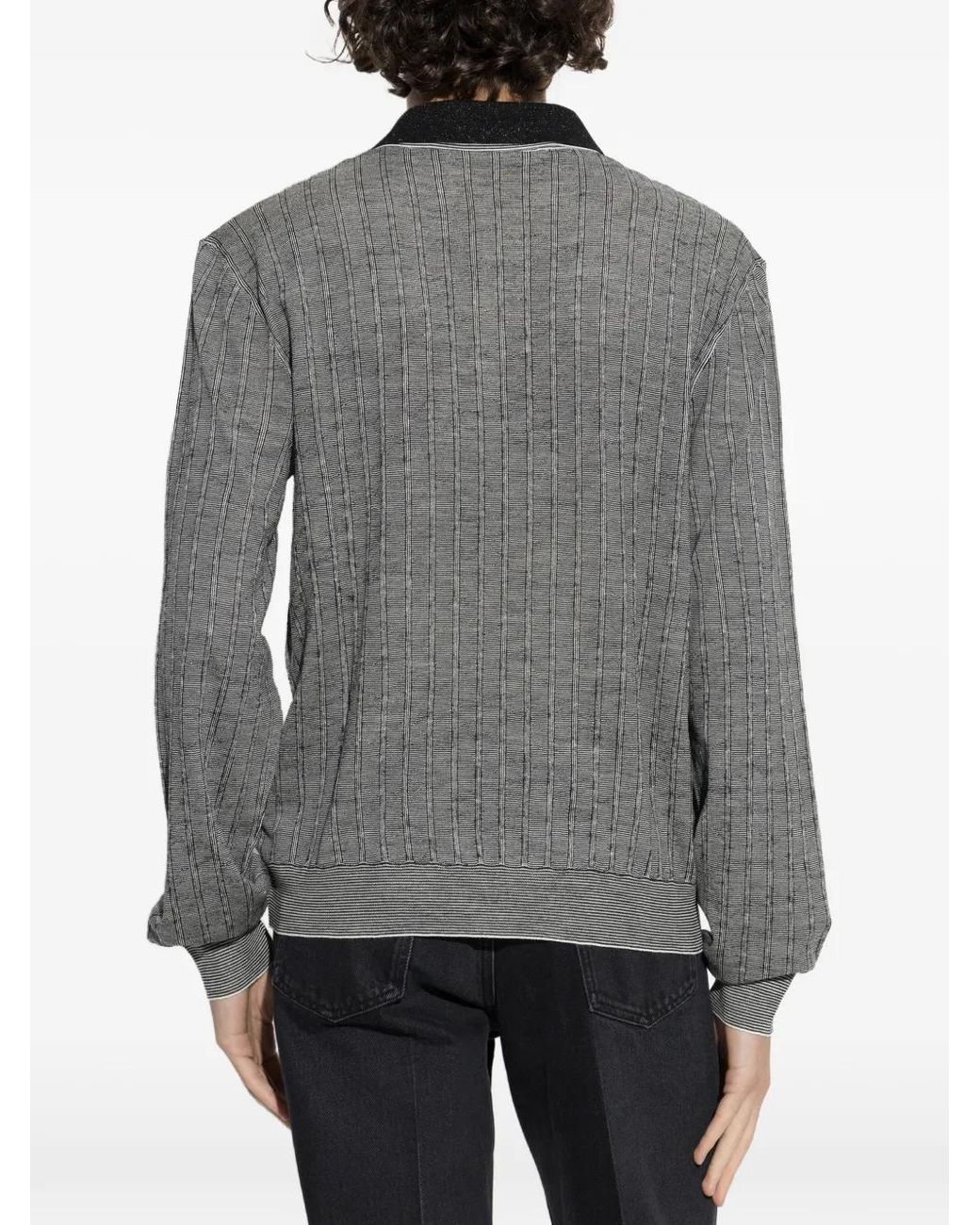 Marni Gray Ribbed Long-Sleeve Polo Shirt for men