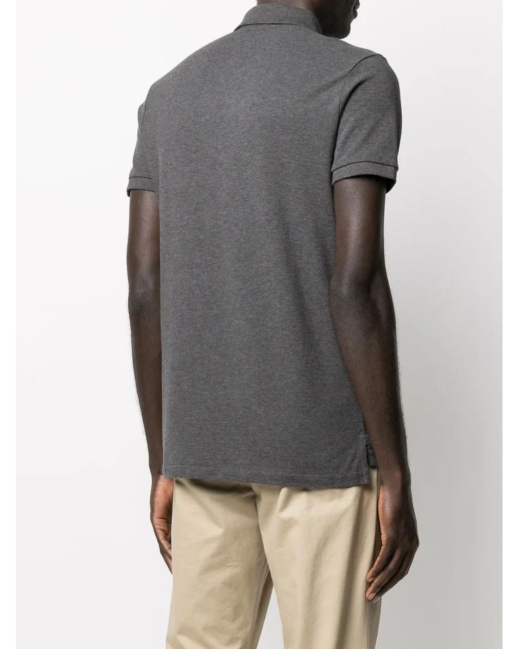 Polo Ralph Lauren Gray Logo-Patch Short-Sleeved Polo Shirt for men