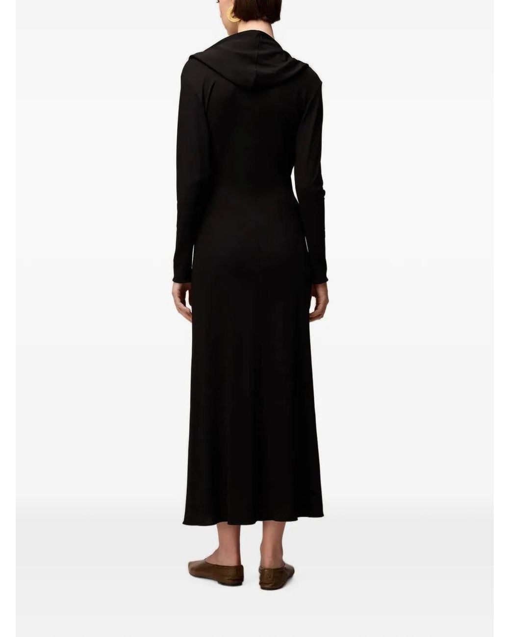 RETORI Black Draped Hooded Midi Dress